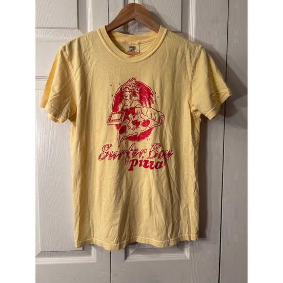Comfort Colors Other - Comfort Colors Surfer Boy Pizza Graphic Tee Yellow Cotton T Shirt‎ Size Small